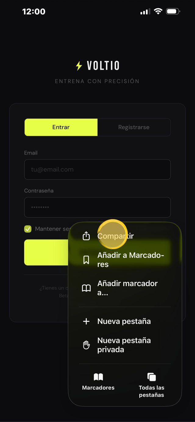 Opción Compartir en el menú de Safari