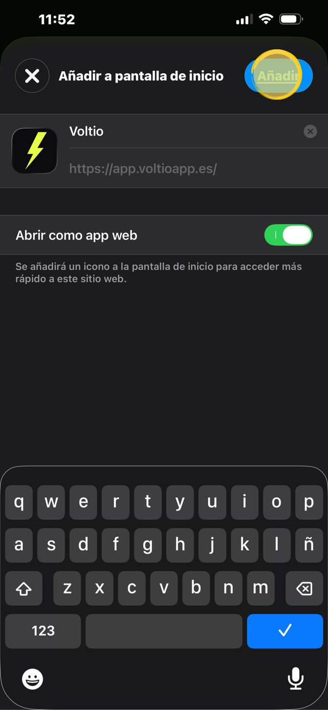 Confirmación con el botón Añadir
